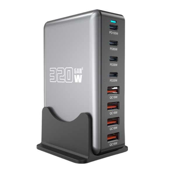 320W Gallium Nitride Charger 20V5A, High-Power Universal Desktop Charging Station for Phones, Tablets, and Laptops